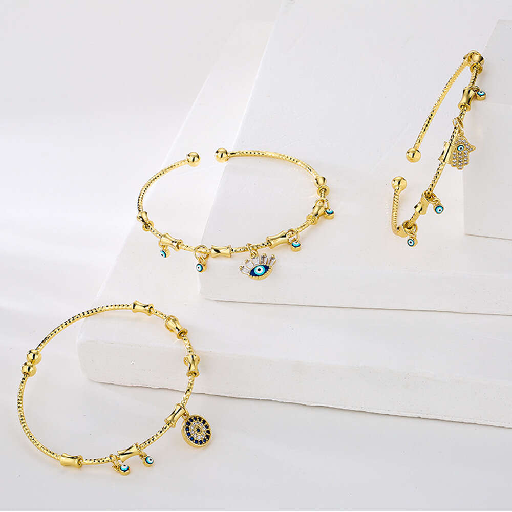 INS Copper Gold-Plated Zircon Demon Eye Designer Jewelry Palm Thin for Women Bracelet Adjustable Open Hot Item