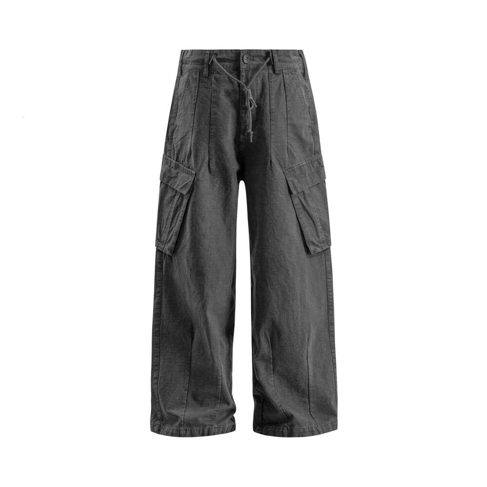 American Style Washed Vintage Work Unisex Trendy Loose Straight Wide Leg Casual Pants B5