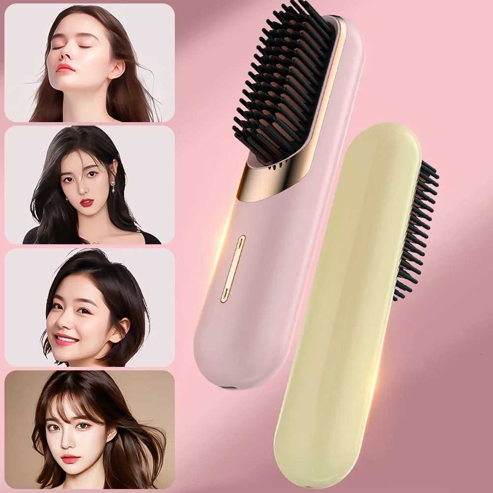 LED Electric Hair Brushes Cordless Hair Straightener Brush Portable Straightening Brush Negative Ions Hot Comb USB Charge W250814
