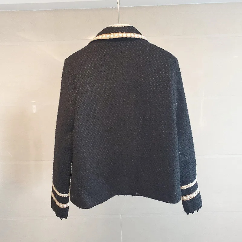 Winter New Navy French Light Single-Breasted Elegance-Style Quilted Color-Block Short Coat Tweed Jacket for Women