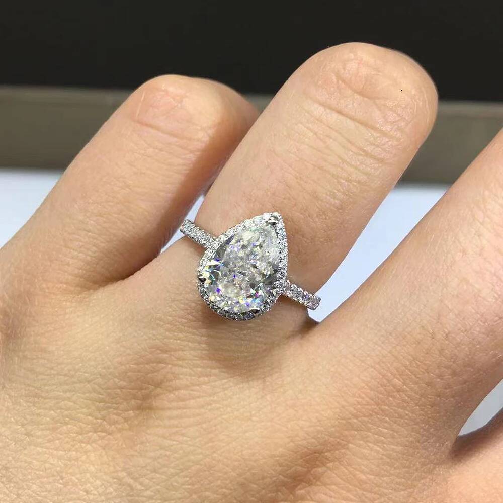 1/2/3/4Carat Waterdrop Moissanite Engagement Ring with GRA 925 Sterling Silver Pear Cut Halo Diamond Wedding Band for Women