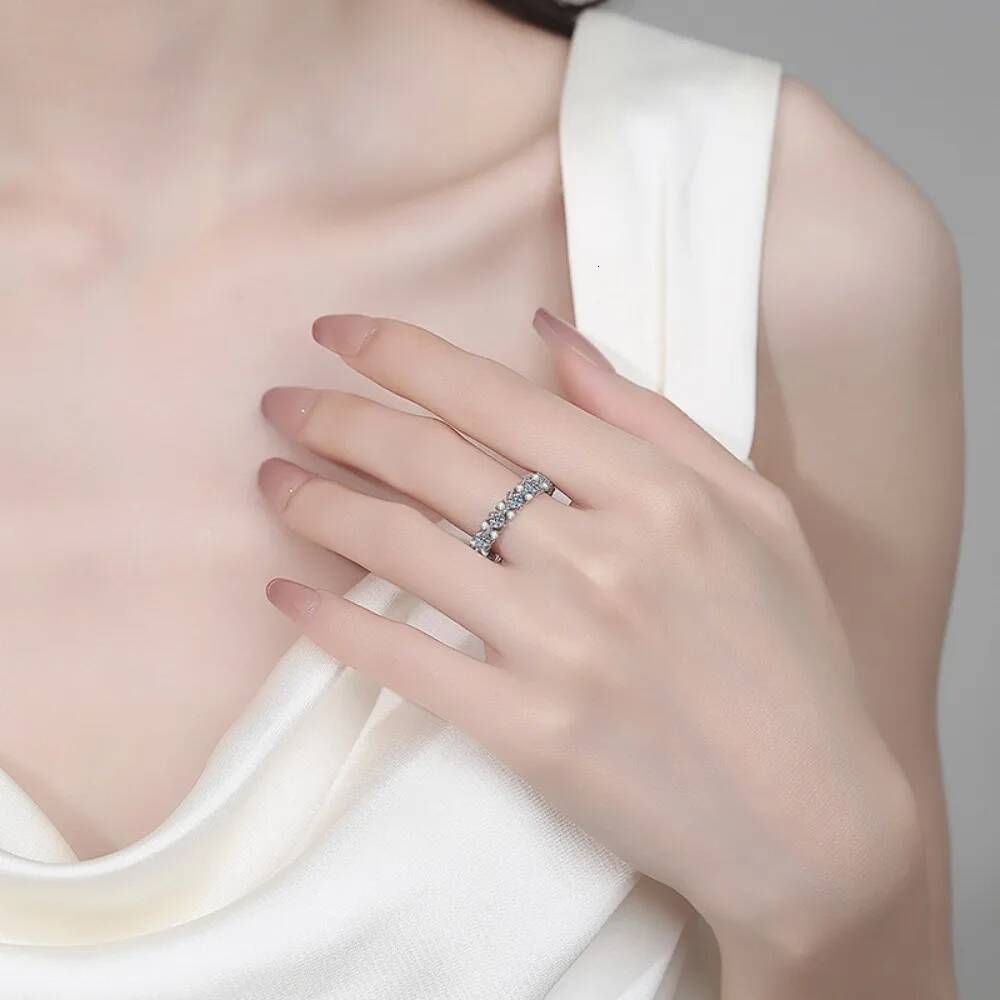 NKHOG 1.56CTTW All Moissanite Rings For Women 925 Sterling Silver Full Eternity Wedding Diamond Band 18K Plated Fine Jewelry GRA