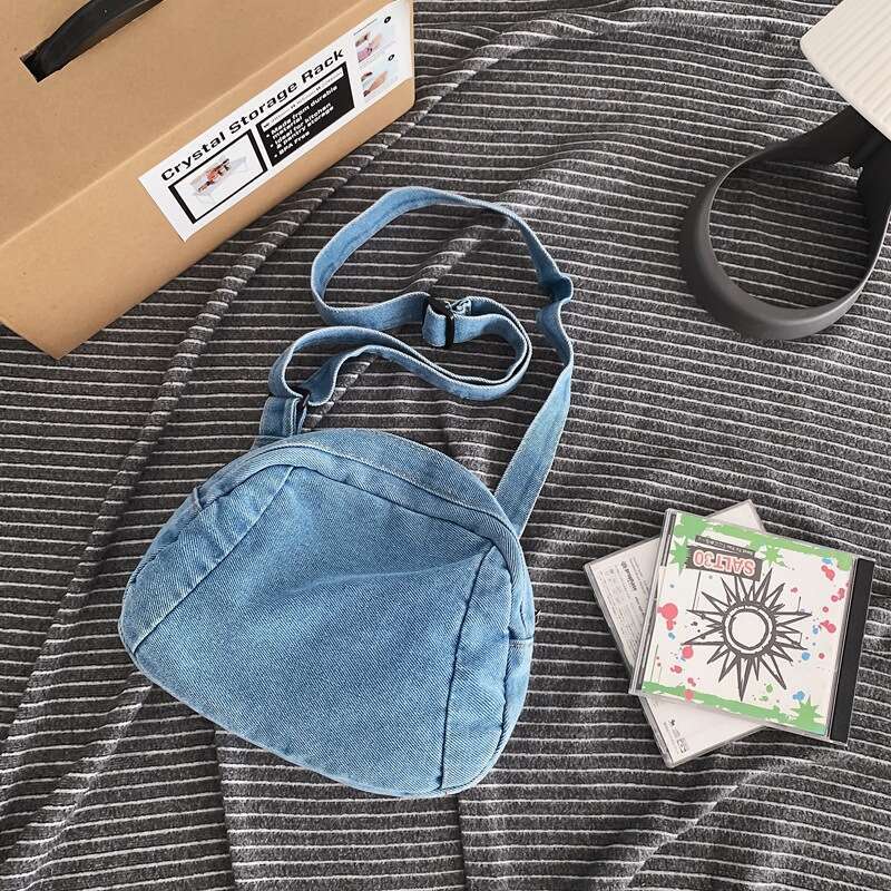 New INS Style Denim for Men and Women, Youth Bags Designer Women Single Shoulder Round Bag, Trendy Street Canvas Small Crossbody Bag