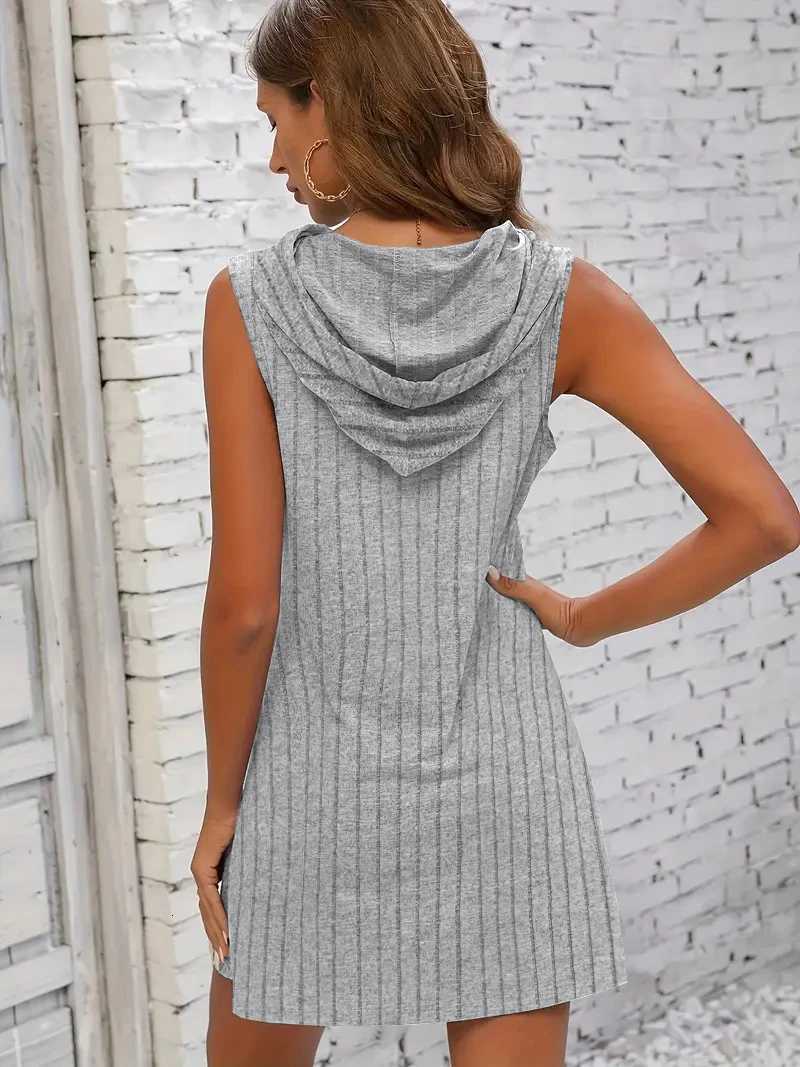 Hooded Sleeveless Dress Short Skirt Drawstring Casual Summer Sweater Dress XJ250814
