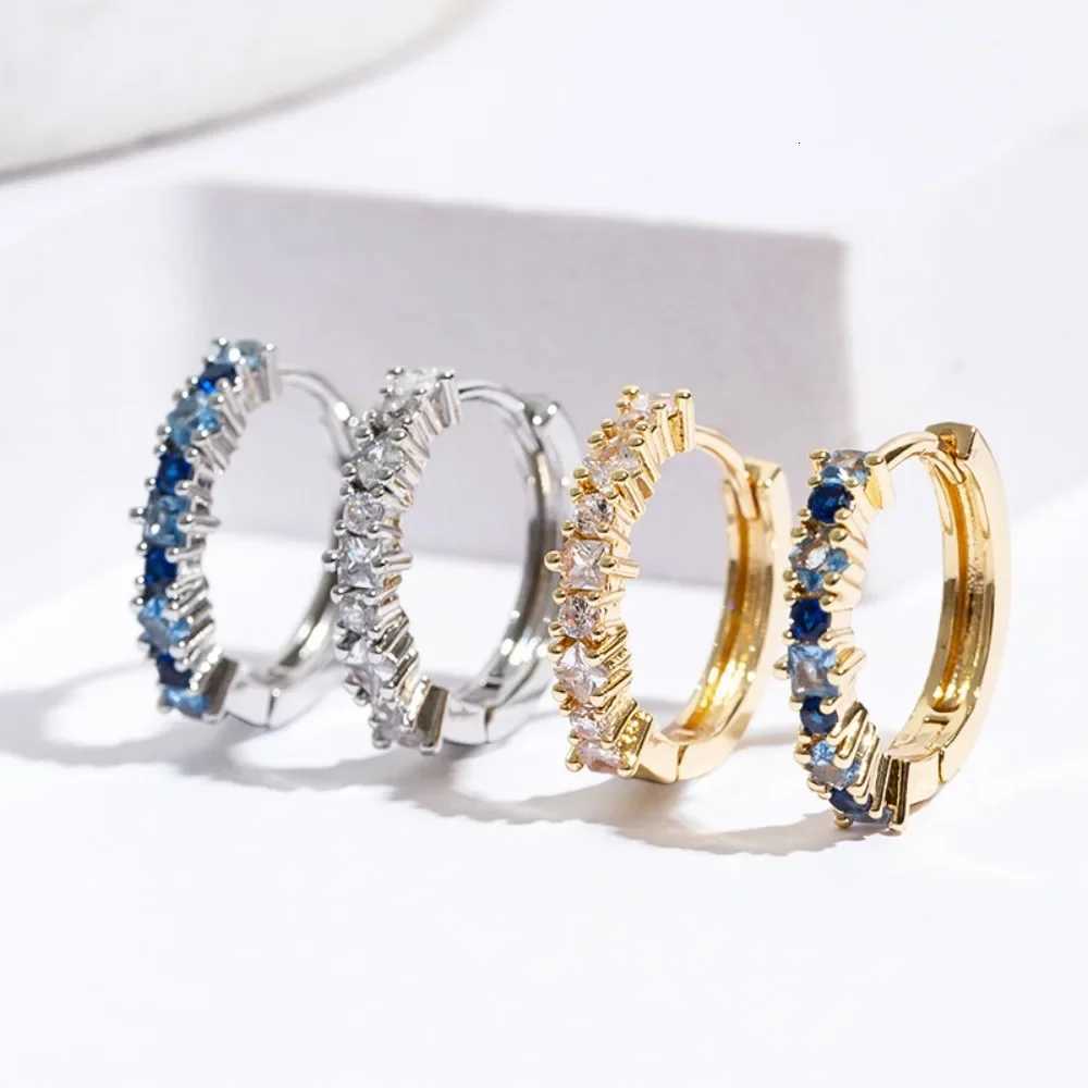 Luxury Fashion Inlay Square Blue Zircon Ear Buckle Stainless Steel Hoop Earrings for Women Charm Korean Jewelry Gifts Accessories XJ250814