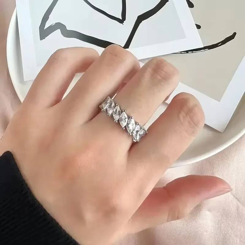 BXINY 3*6mm Marquise Cut Eternity Rings S925 Silver Plate 18K Gold GRA Certified Diamond For Women Men Wedding Band Gift Jewelry