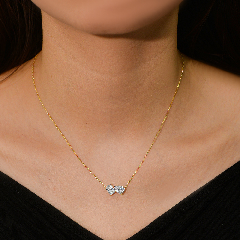 S Pure Sier Pear-Shaped Square Zircon Pendant Necklace for Women Simple Geometric Light Ins Collarbone Chain Jewelry for Women