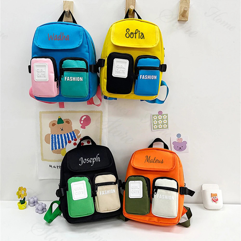 Colored Childrens Bag Childrens Backpack Custom Name Double Pocket Large Capacity Boys Girls Unique Schoolbags 250813