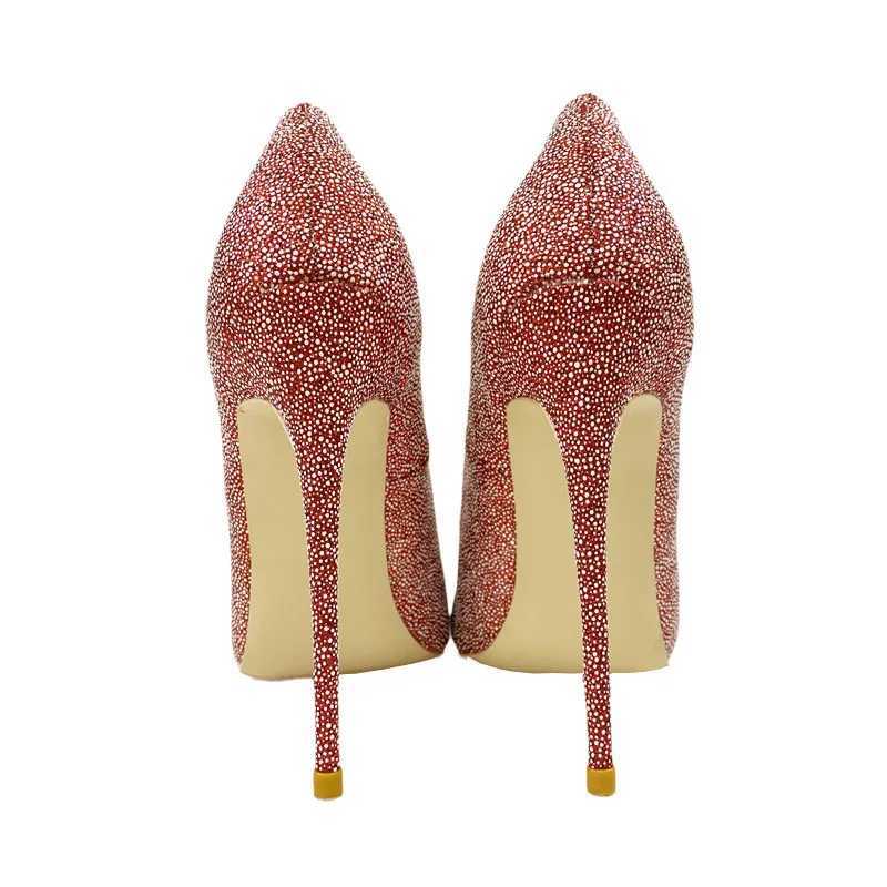 12CM Pointed Thin Heels Wedding Shoes with Sequins for Women Soft Leather Shallow Mouth Single Shoes W250814