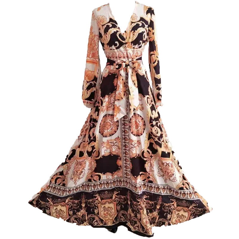 Designer dresses for woman Boho Wrap Summer Lond Dress Holiday Maxi Loose Sundress Floral Print V-neck Long Sleeve Elegante Dresses Cocktail Party