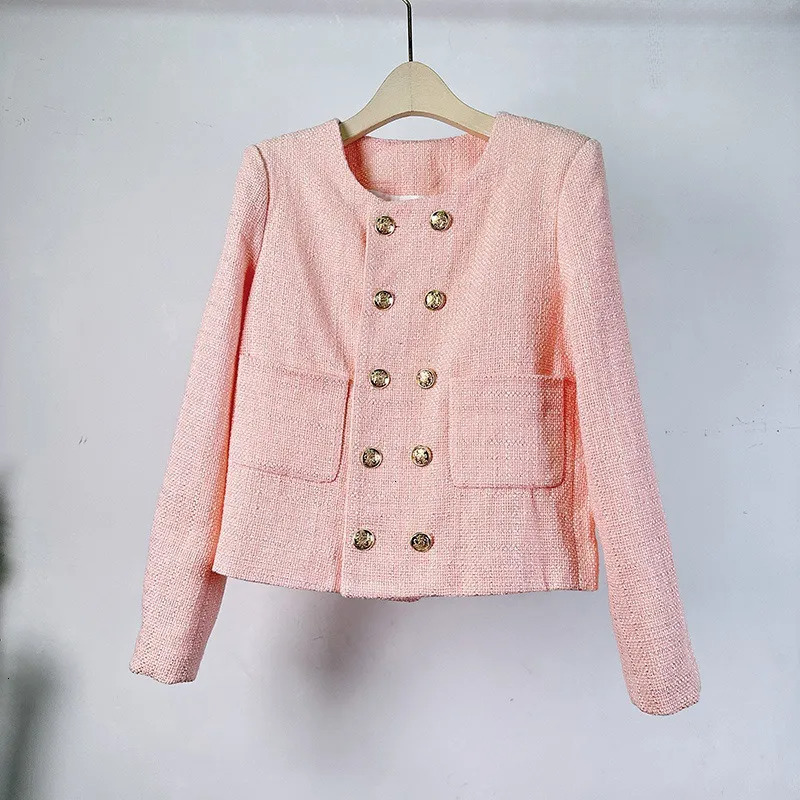 Spring and Autumn New Tweed Wool Knitted High J-Sense Short Top Stylish Double-Breasted Elegance Style Jacket for Women