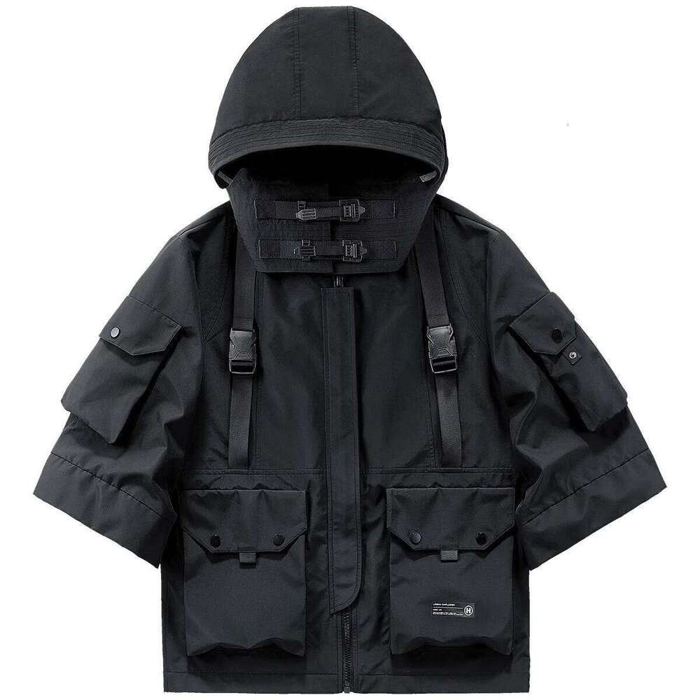 Designer Clothing 2025 Summer Tactical Jackets Men Half Sleeve Functional Multi Pockets Coats Hip Hop Japanese Style Male Streetwear Tops