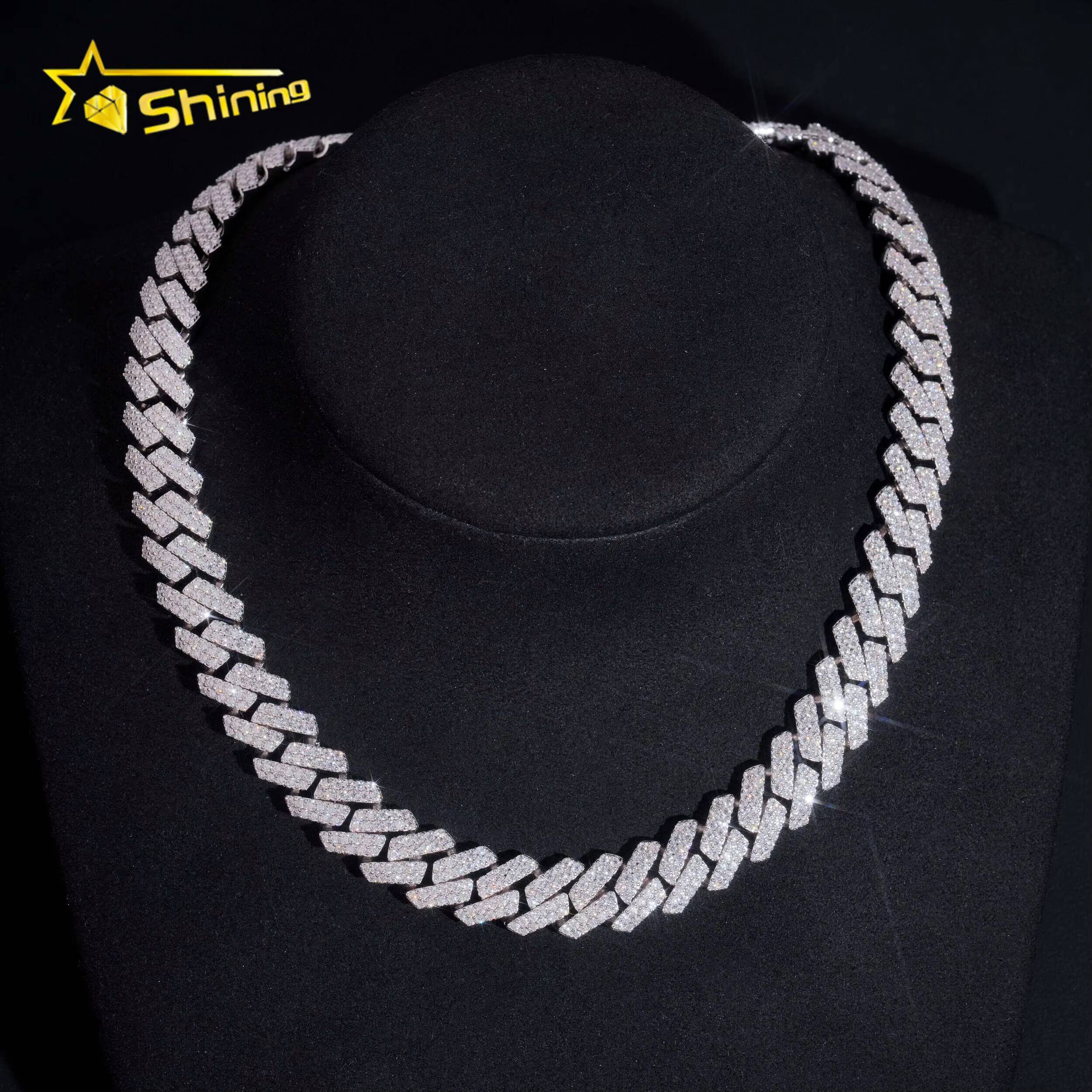 New Style 13mm 2 Rows Solid 925 Sterling Silver Men Hip Hop Jewelry Iced Out VVS Moissanite Cuban Link Chain Necklace