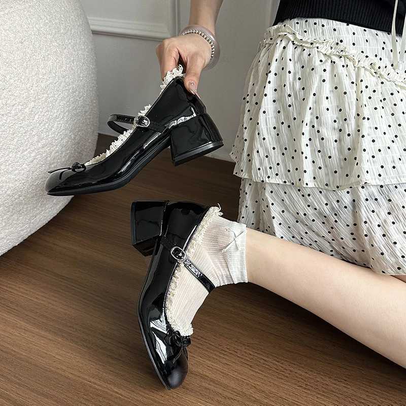 2023 Autumn Women Mary Jane Shoes Fashion Butterfly-knot Dress Shoes Ladies Concise Outdoor Thick Heel Leather Shoes W250814