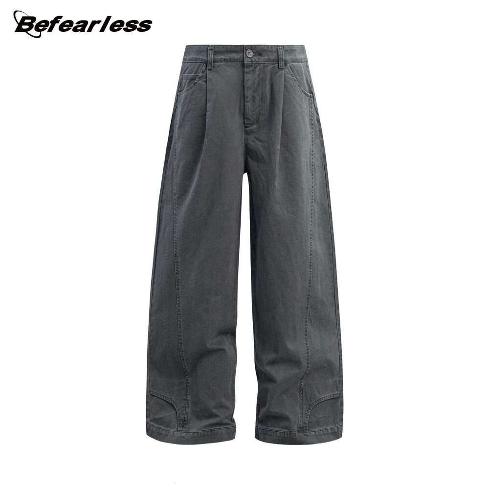 American Style Washed Vintage Fit Straight Leg Cargo Unisex Trendy Brand Loose Design Couple Casual Long Pants B5