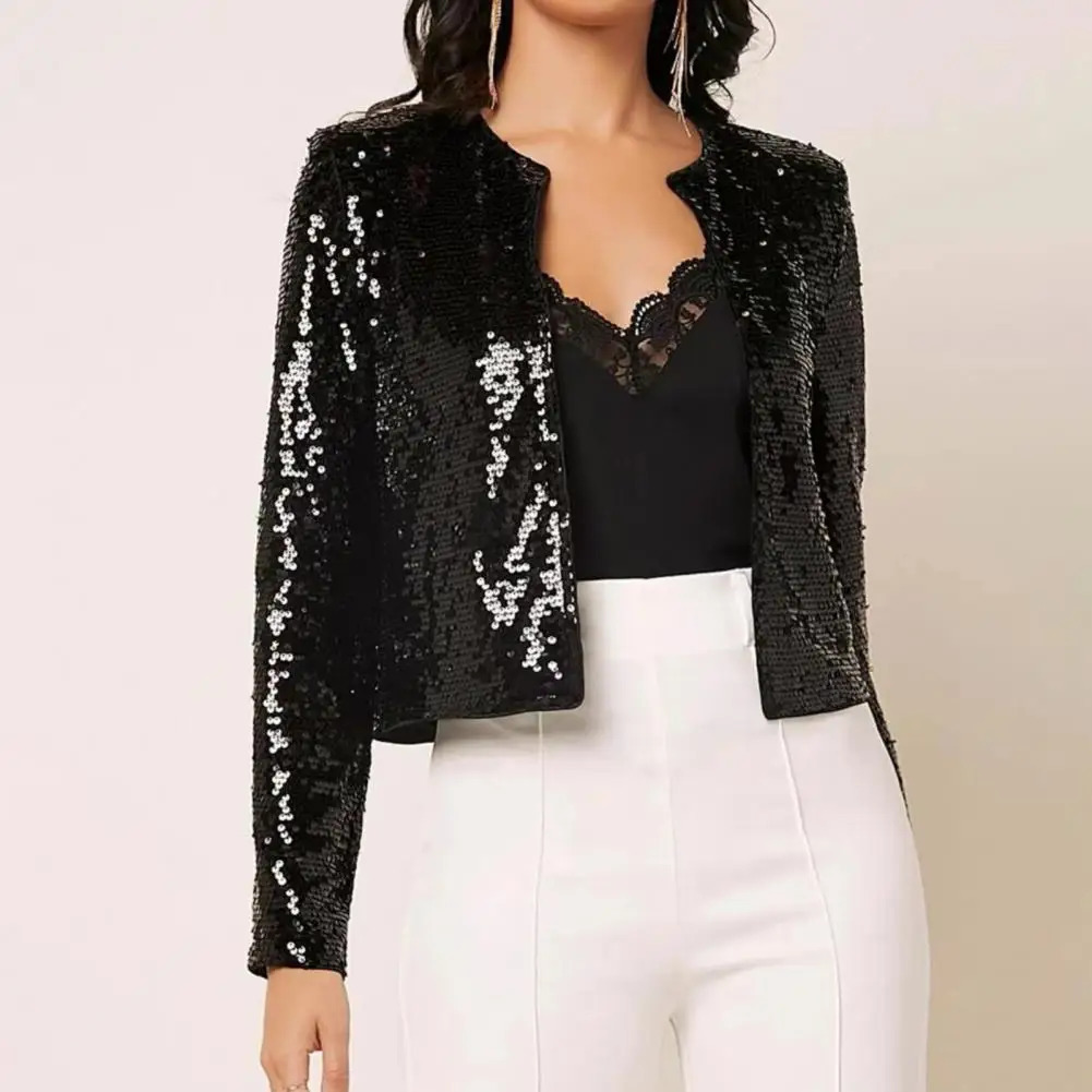 Chic Sequin Women Jackets Fashion Sparkly Glitter Office Lady Short Coat Slim Fit Open Front Cardigan winter jacket women 250813
