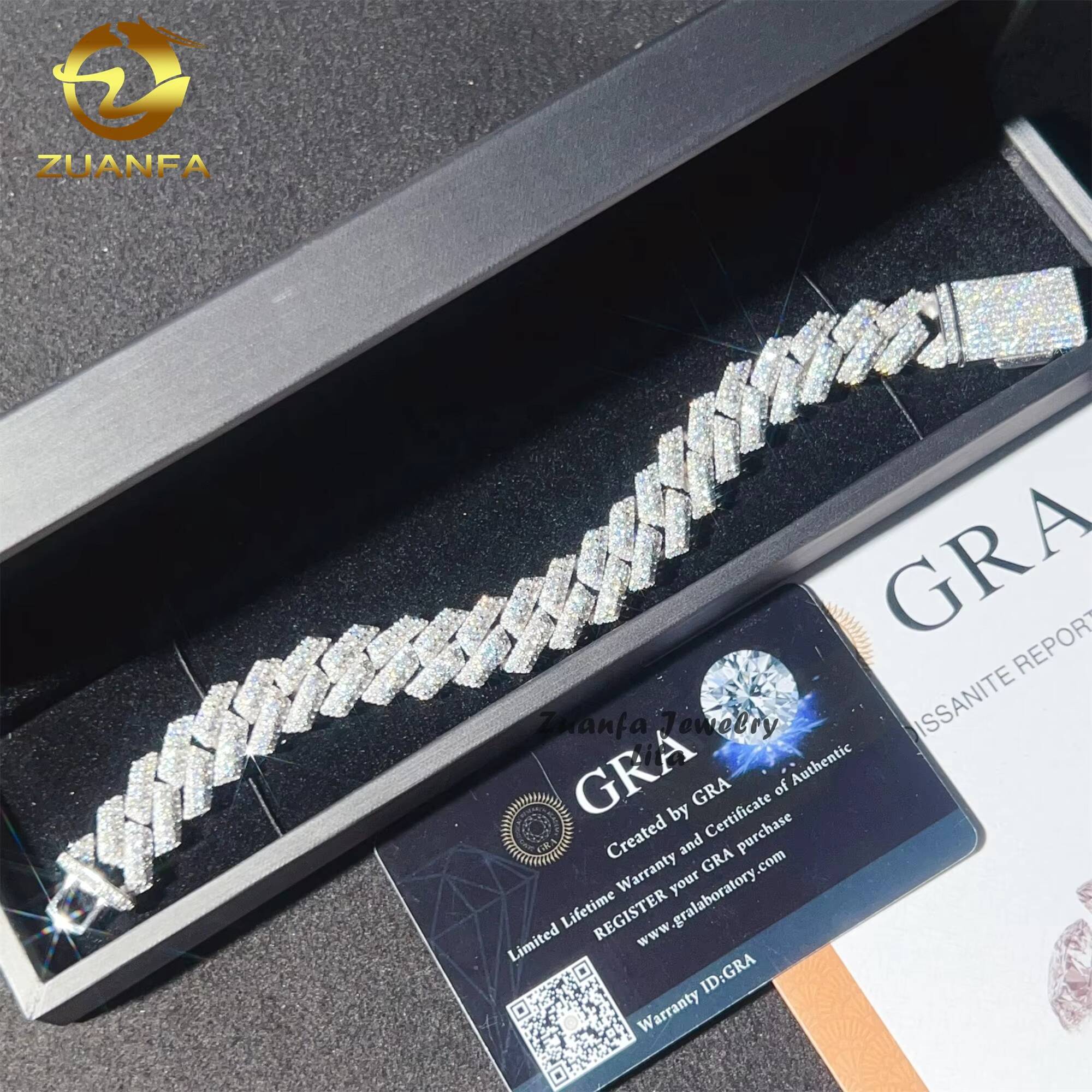 Pass Diamond Tester Hip Hop Jewelry Bling Iced Out 13mm 15mm Men 925 Sterling Silver Moissanite Cuban Link Chain Bracelet