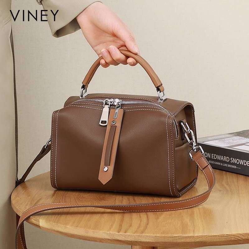 VINEY Women's New Style Messenger Genuine Leather Capacity Handbag Shoulder Large Pillow Bag