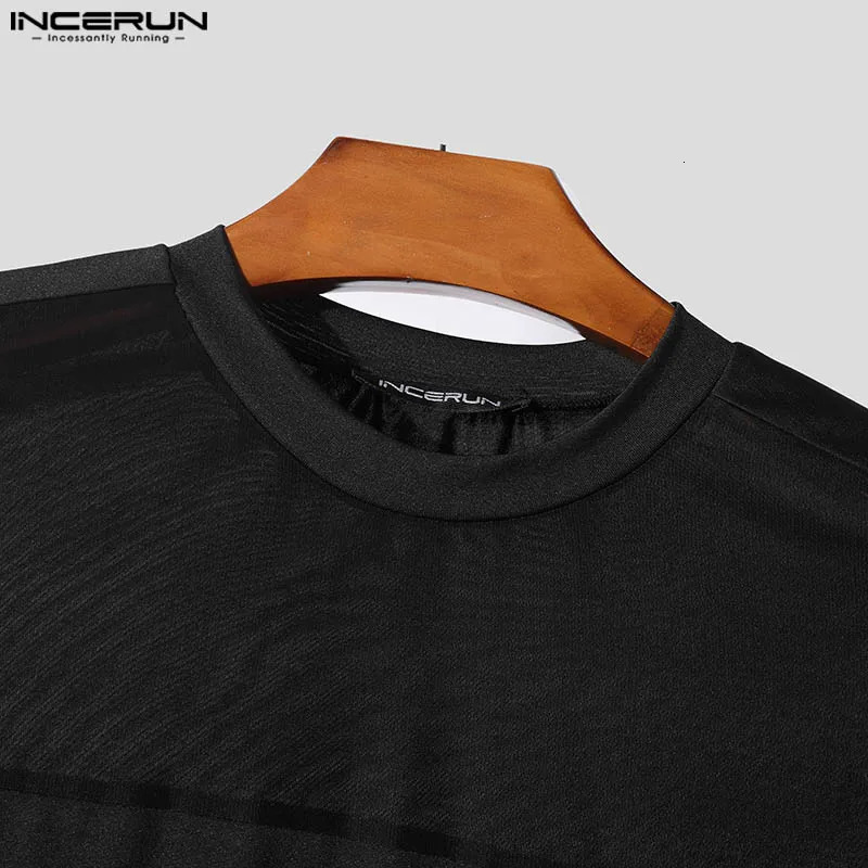 Men T Shirt Mesh Patchwork O-neck Short Sleeve Sexy Men Clothing Summer Transparent Fashion Party Camisetas S-5XL INCERUN 250813