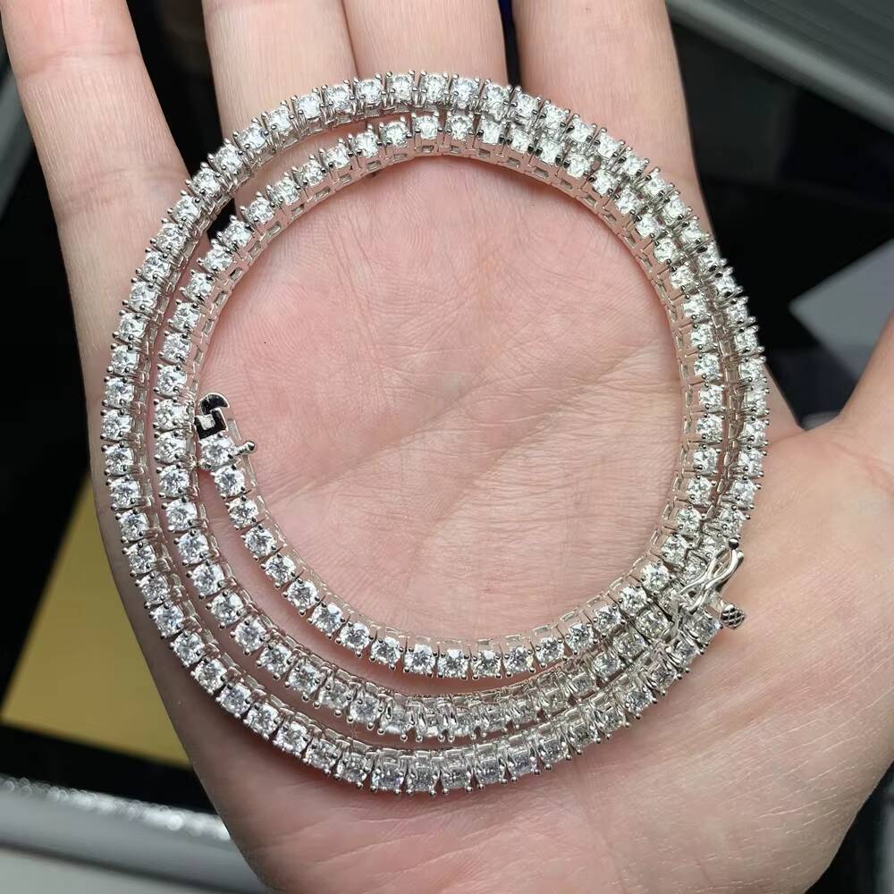 RTS Moissanite Tennis Chain Hip Hop Bracelet 925 Sterling Silver 9K 10K 14K 18K White Yellow Rose Solid Gold Moissanite Bangle