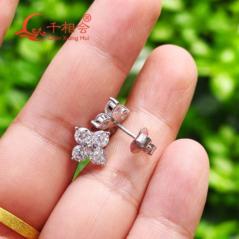 S925 Silver White Moissanite Four Leaf Clover Stud Earrings 1.6ct 3.5mm round Jewelry Gift for Valentines Day Wedding