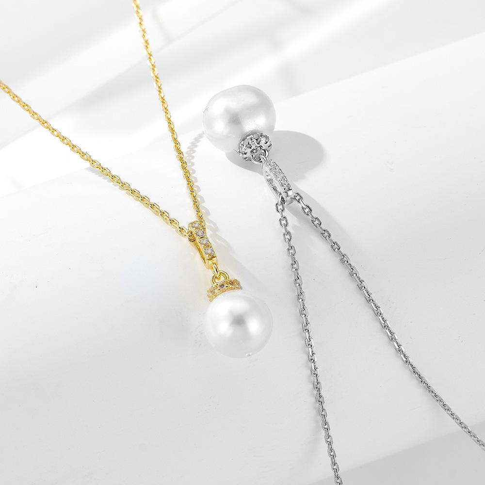 Natural Pearl Sparkling Dia Sterling Sier Necklace Simple Light Niche Design High-end Pendant Clavicle Chain