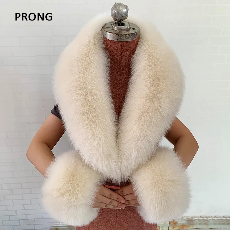 Natural Fur Scarf Custom Size Fox Fur Collar And Cuffs Set for Coat Winter Neck Warmer Fur Shawl Women Furry Scarves 250808