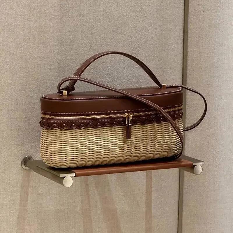 New Fashion Handwoven Straw Canteen Summer Tote Bags for Women PU Leather Shoulder Small Square Box Bag Wallets high-quality