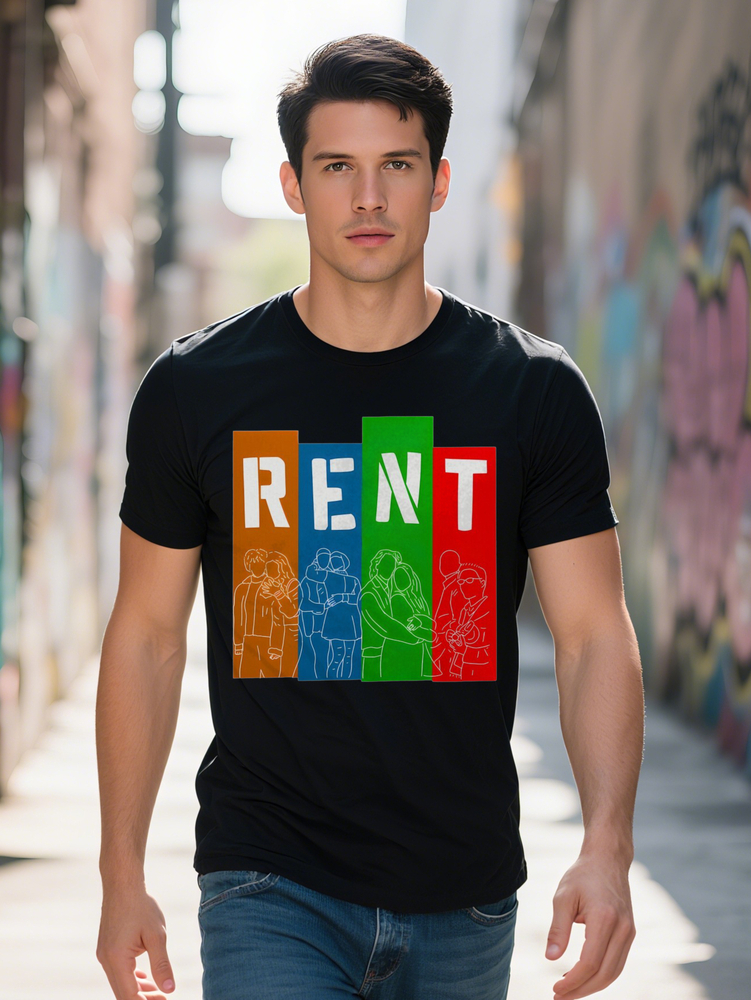 s Crew Neck T Shirt with RENT Graphic Print Black Short Sleeve Style Blend Perfect Gift for Men Summer