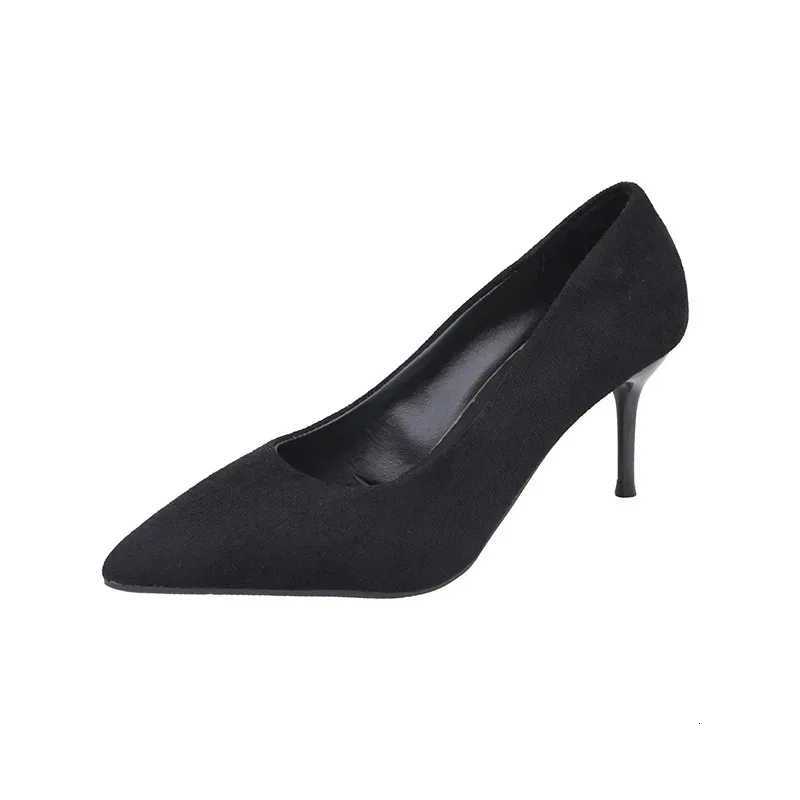 Spring and Autumn New Black High Heels Female Shallow Mouth Pointed Thin with Sexy Temperament Single Shoes Womens Shoes W250814