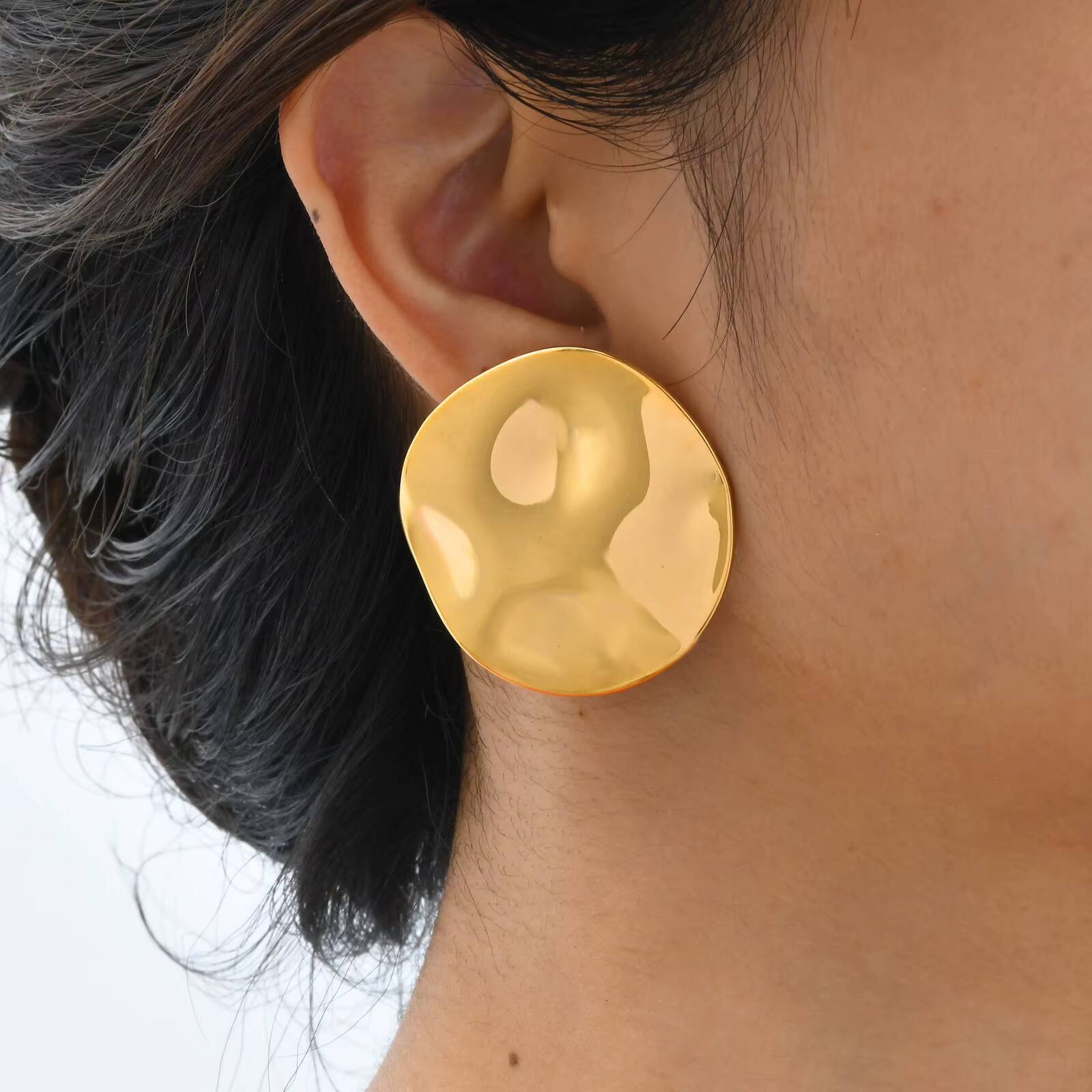 Women's Stainless Exaggerated Earrings, Irregular Round Disc Large Stud INS Titanium Steel Niche Earrings