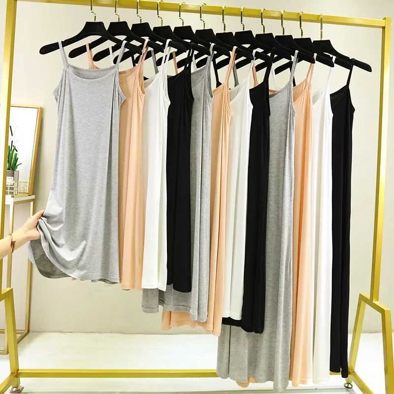 Modal Camisole Dress Women Summer Inner Wear Black White Loose Plus Size Long Thin Underdress Casual Ankle-lengthXJ250814