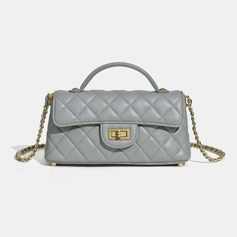 New Top Layer Sheepskin Dia Pattern Style Chain Crossbody Single Shoulder Handbag Small Square Bag