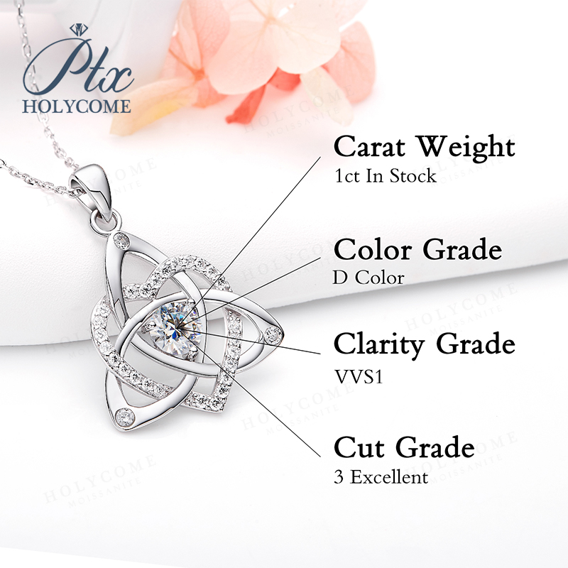 Fashion Jewelry Heart Shaped Shamrock Pendant Necklace Moissanite Diamond 925 Sterling Silver Anniversary Birthday Gift Hypoallergenic Intricate