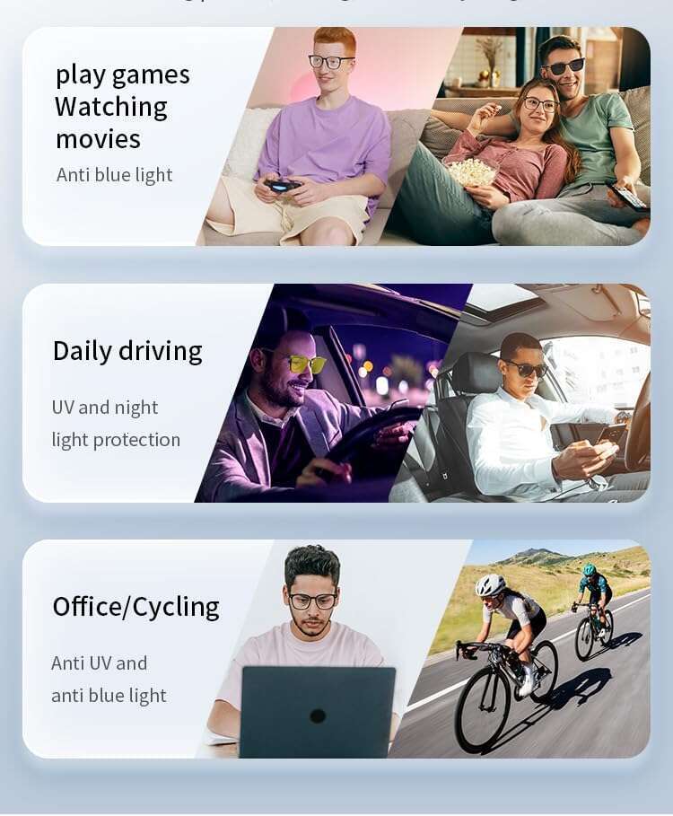 Smart Bluetooth Audio Glasses, Blue Light Blocking, Auto On/Off, Call/Music, Voice Assistant, Remote Control Phone Camera Function, Black Frame, Unise