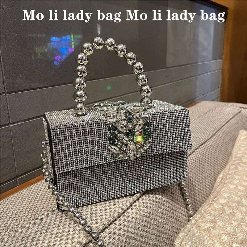 2024 New Shiny Fairy Gold Dia Handbag Evening Rhinestone Small Square Banquet Crossbody Women's Bag