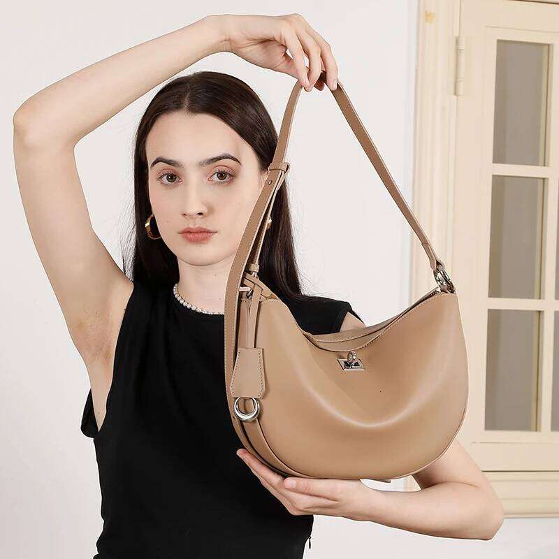 Burminsa Cowhide Genuine Leather Crescent Shoulder Bags For Women New 2025 Designer Crossbody Purses Hobo Ladies Handbags