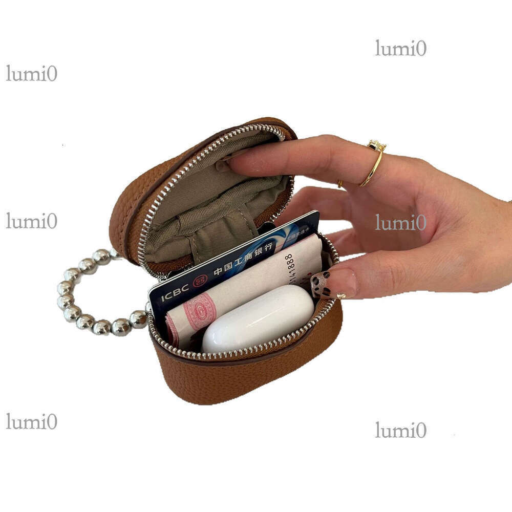 Ins Style Simple Portable Neck Lipstick Makeup Genuine Leather Earphone Top Layer Cowhide Mini Bag Hanging Ornament