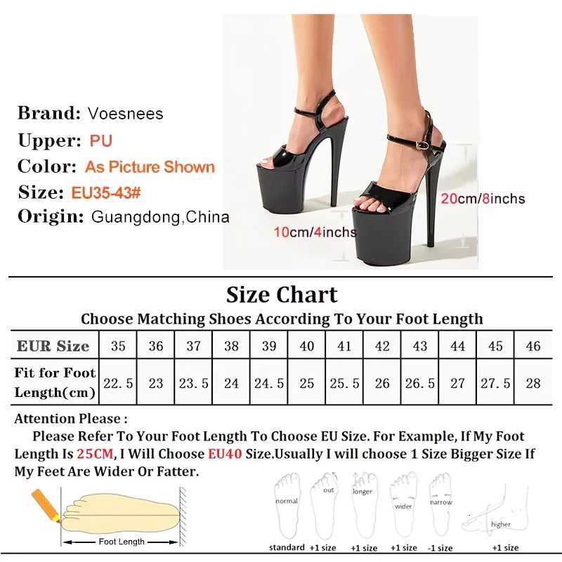 20cm/8Inch Heel Black Sexy Super High Pole Dance Sandals Party High Heels Platform Wedding Shoes Large Size W250814