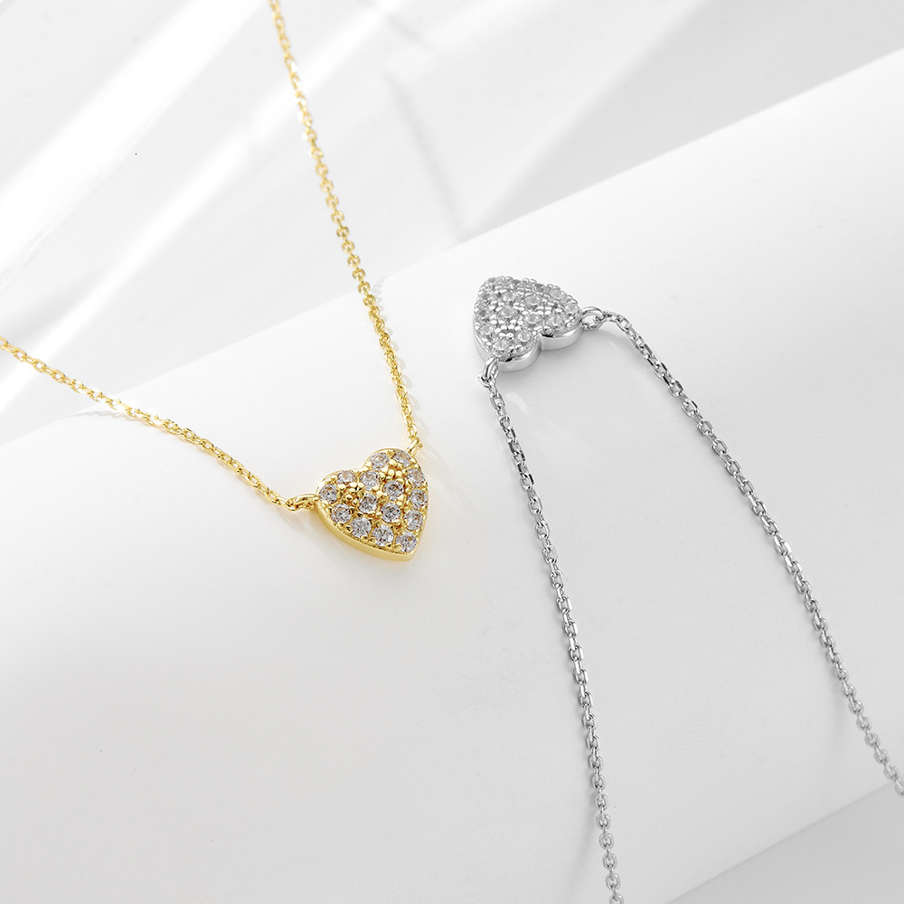 S Pure Sier Heart-Shaped Micro-Paved Zircon Necklace for Women, Light Ins Sweet Versatile Full Dia Heart Collarbone Chain Jewelry for Women