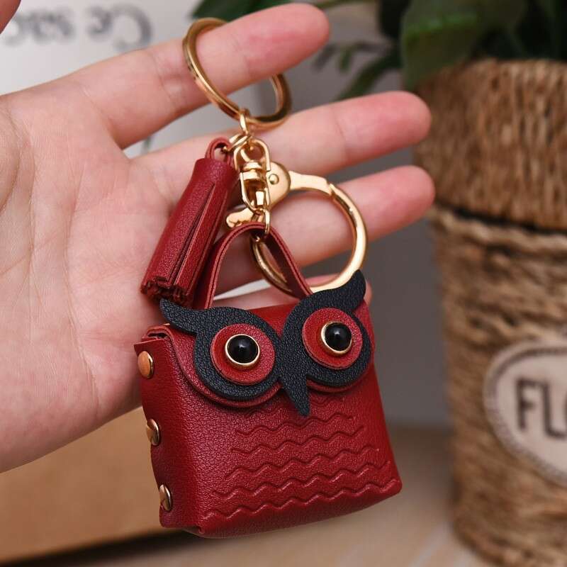 Creative Leather Owl Coin Purse Trendy Car Bag Couple Keychain Small Pendant