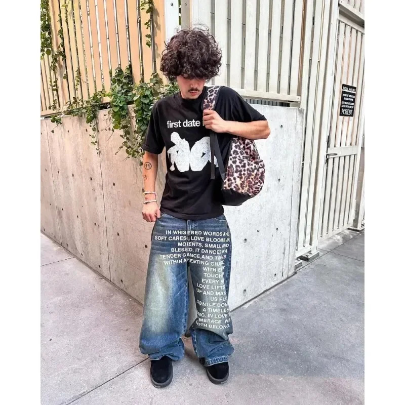 Y2K Fashion vintage Jeans Harajuku Hip Hop Streetwear American Art Personalized Letter Printing Wide Leg Jeans Gothic Men Women 250813