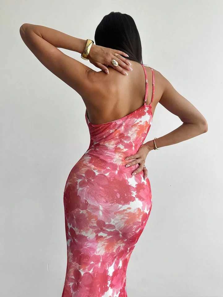 Sexy Slant Collar Halter Print Dress Fashionable New Arrival Womens Sleeveless Gown in Vibrant Colors and Patterns XJ250814