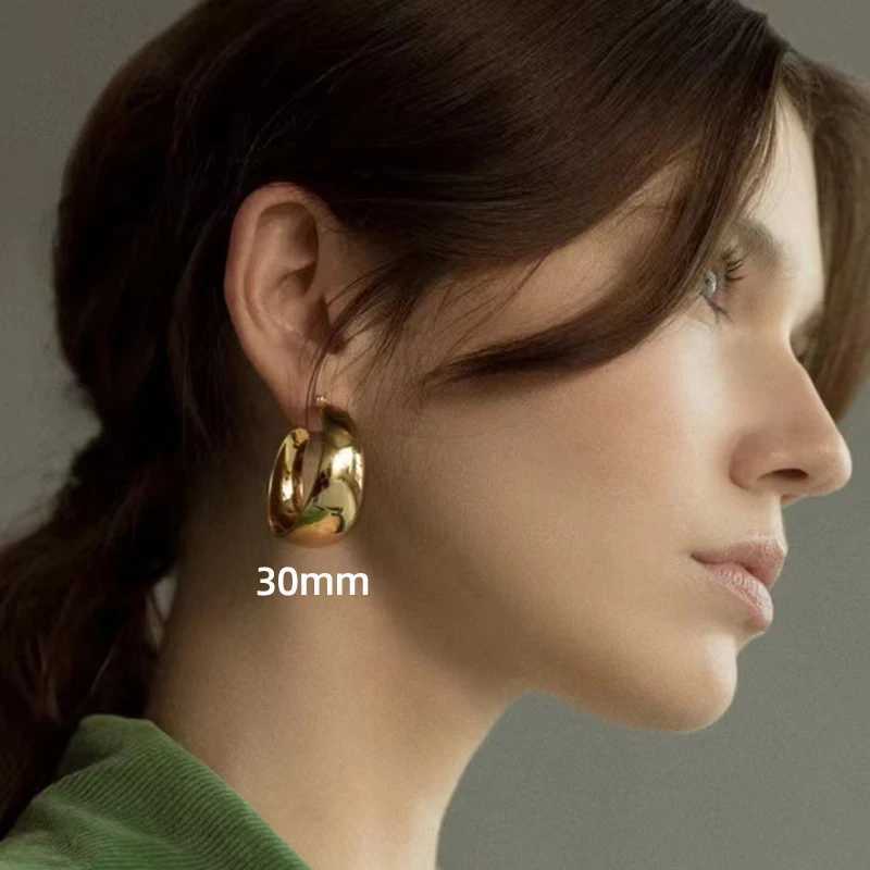 25/30mm Stainless Steel Gold Plated Smooth Wide Hoop Earrings for Women Large Circle Earring Statement Jewelry Gift XJ250814
