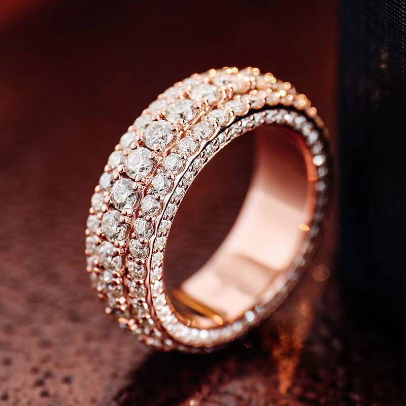 10K 14K Rose Gold Full Star Hip Hop Jewelry Moissanite Ring Chunky Handmade Custom Fine Rings for Women Men Party