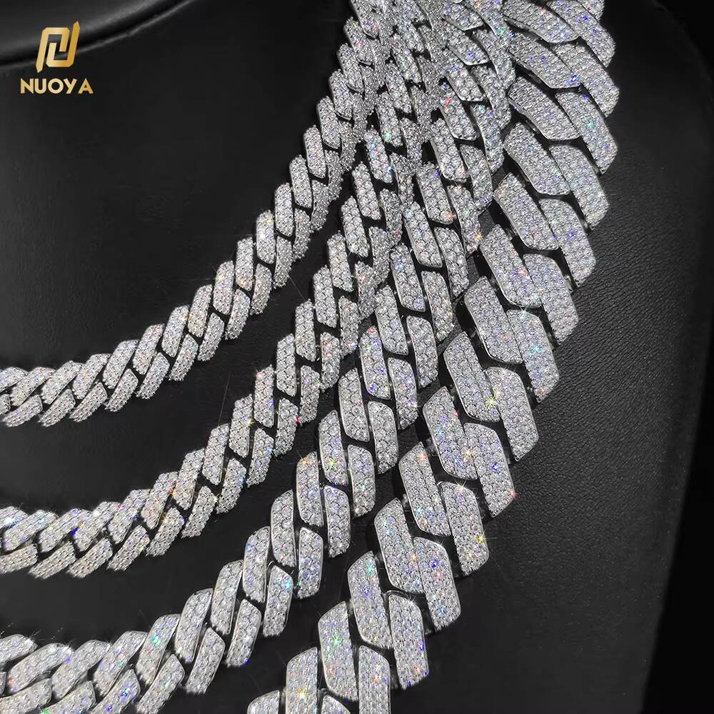 Hip Hop Jewelry 10/12/15/20mm Diamond Cuban Link Necklace for Men Silver Plated Miami Cuban Iced Out Cz Prong Cuban Link Chain