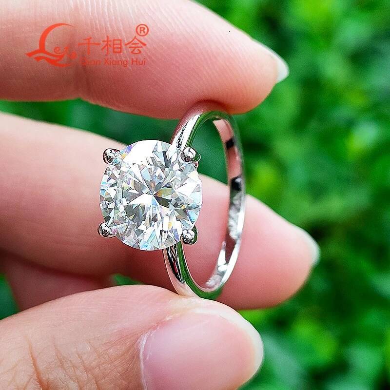 4CT 10mm round Moissanite Womens Ring S925 Silver D VVS White Luxury Style Wedding Engagement Ring Gift for Her