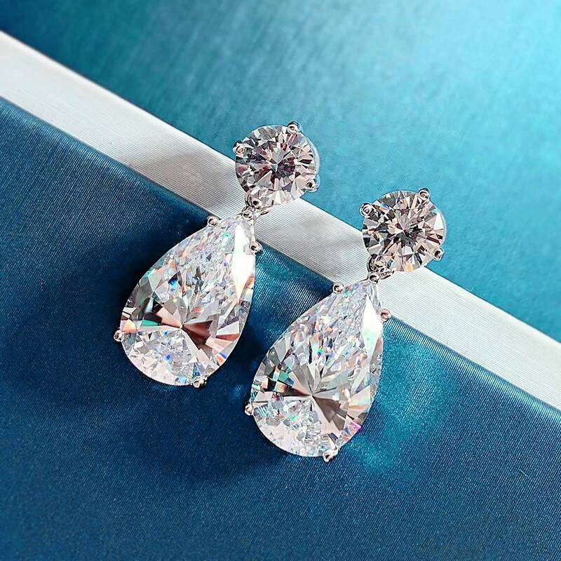 BXINY 19Carat All Moissanite Water Drop Earrings S925 Silver Pear Cut Diamond for Women Wedding Bride Gift Jewelry GRA Certified
