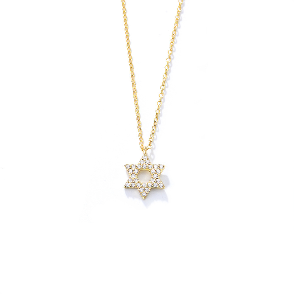 S Pure Sparkling Dia Hexagram Pendant Necklace for Women High-end Ins Micro-inlaid Zirconia Clavicle Chain Sier Jewelry Jewelry for Women