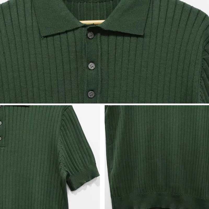 Men Knit Polo Shirts Casual Social T-Shirts Short Sleeve T Shirt Slim Solid Retro Tops Tees Korean Harajuku T Shirts Men Clothes XJ250804